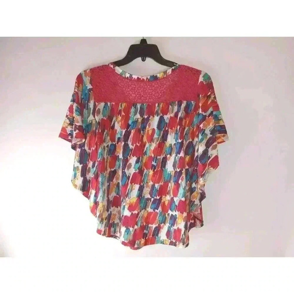 Notations Women's Rainbow Blouse Top  Size L Flowy BATWING Shirt Layered - Picture 2 of 11